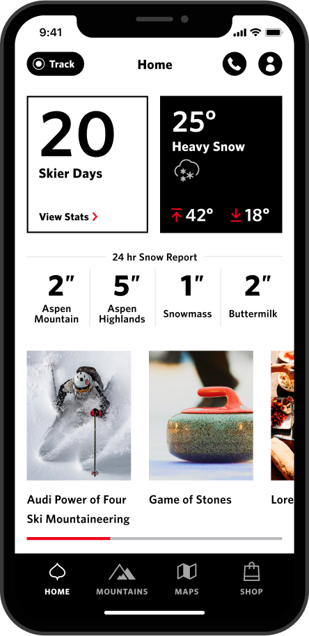 Aspen Snowmass app on an iPhone